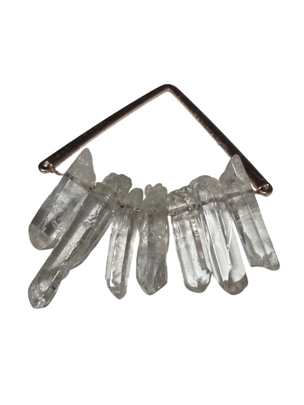 Boho Raw Clear Quartz Crystal Pendant Rose Gold Wire Frame Fashion Jewelry